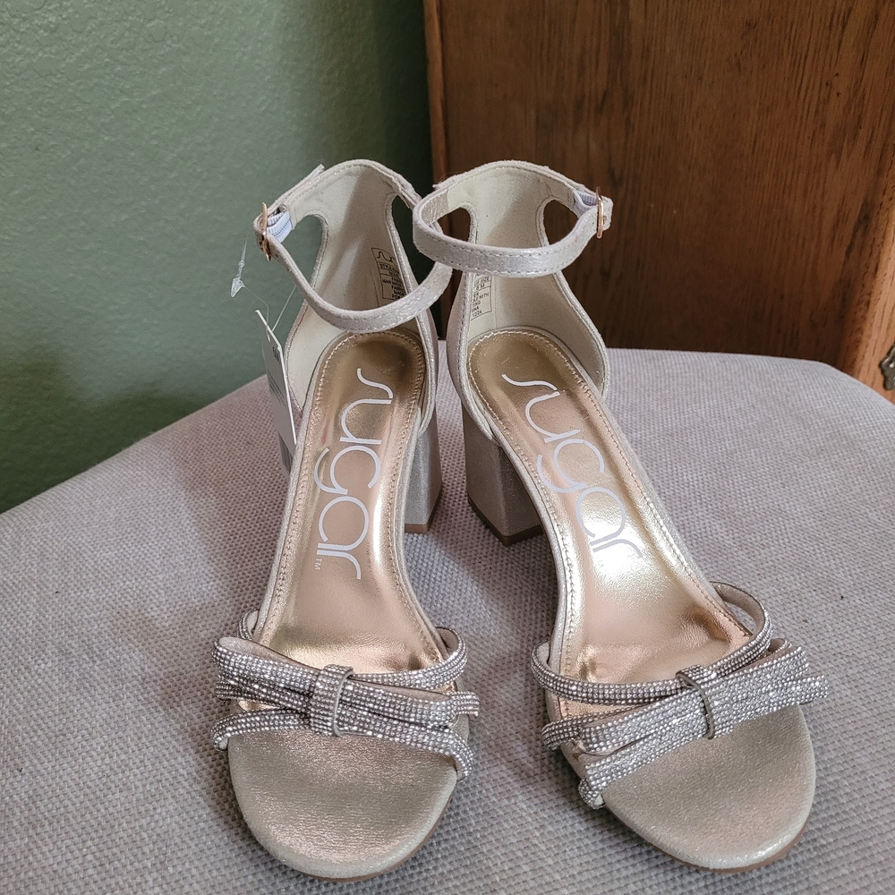 Sugar Women's Glittering Silver Block Heels